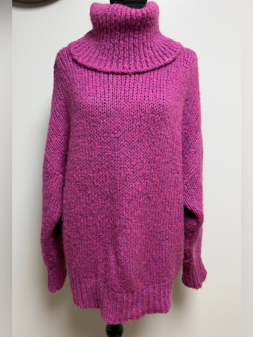 Dilvin Knit Oversized High Neck Sweater Magenta Pink Wool Mohair Blend STD